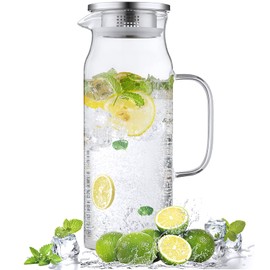 1.6 Liter 54 oz Glass Pitcher with Lid and Spout, Bivvclaz Glass Water Pitcher for Fridge, Glass Carafe for Hot/Cold Water, Iced Tea Pitcher, Drink Pitcher for Coffee, Juice and Homemade Beverage