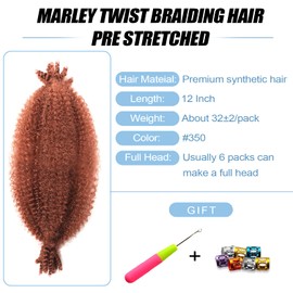 Ginger Marley Twist Braiding Hair 12 Inch 350 Marley Hair for Faux Locs Crochet Braids Passion Twist Butterfly Locs Soft Locs Crochet Hair Cuban Twist Hair Curly Braiding Hair Afro Twist Hair