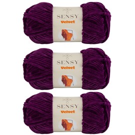 3 Skeins of Sensy Velvet Yarn for Crocheting, Baby Blanket Yarn, Chenille Yarn, Amigurumi Yarn, 3.5 oz, 132 Yards, Gauge 5 Bulky (Plum)