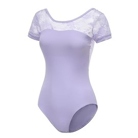 Lanbodance Women's Short Sleeve Ballet Leotard Gymnastics Dance Adult leotard Bodysuit, Lilac Lace, Medium