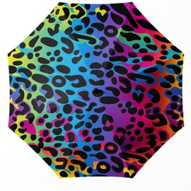 WSZYNDF Leopard Rainbow Pattern Umbrella, Small Travel Compact Automatic Folding Umbrella for Rain and Wind, Portable UV Shade Sun Umbrella for Women (MT47)