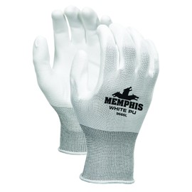 MCR Safety 9665S Nylon Knitted Shell Gloves with White PU Dipped Palm and Fingers, White/Gray, Small, 1-Pair