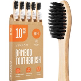 VIVAGO Bamboo Toothbrushes Soft Bristles 10 Pack - BPA Free Soft Bristles Toothbrushes for Adults, Natural Wooden Toothbrush