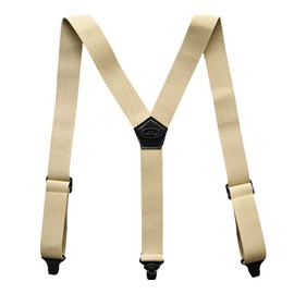 MELOTOUGH Airport Friendly Suspenders,NO buzz Plastic Clip 1.5 inch Fully Elastic Braces with Leather Patch, Khaki, Y Back