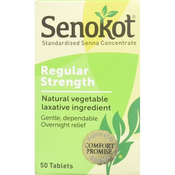 Senokot Regular Strength, 50 Tablets, Natural Vegetable Laxative Ingredient senna for Gentle Dependable Overnight Relief of Occasional Constipation