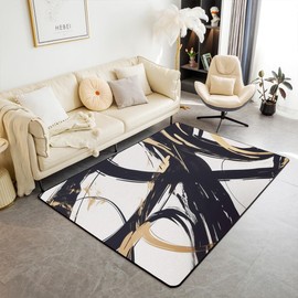 jejeloiu Black Gold Abstract Art Line Living Room Rugs Area Rug 5x7 Modern Geometric Print Indoor Floor Mat for Minimalist Ink Line Accent Rug Doormats Floor Mat for Home