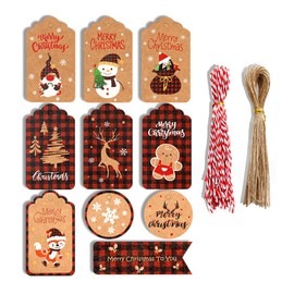 MIYKA 100 Pcs Kraft Paper Tags Xmas Gift Tags with Jute Twine for Gifts, Party Favors, DIY Projects, DIY Xmas Holiday Present