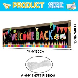 Welcome Back To School Banner 9.8x1.64ft with 19.69ft Ribbon | Back to School Yard Sign, Classroom Decor, First Day of School Banner for Indoor & Outdoor Use