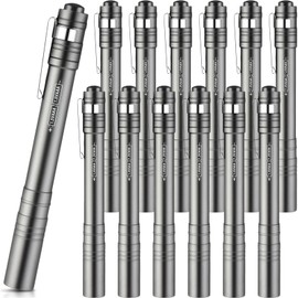 Tujoe 12 Pack Pen Lights for Nurses LED Penlight Bulk, Pocket Flashlight with Clip, Aluminum Pen Flashlights Mini Penlight Gift for Nurses Hospital Outdoor Camping Emergency Hiking(Silver Gray)