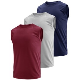 Tank Tops Men Athletic Dry Fit Sleeveless Shirts 3 Pack Workout Gym Muscle Mesh Moisture Wicking Quick Dry Tech Tee Breathable Running Fitness Exercise Active Crew Top (Multipack 1, M)