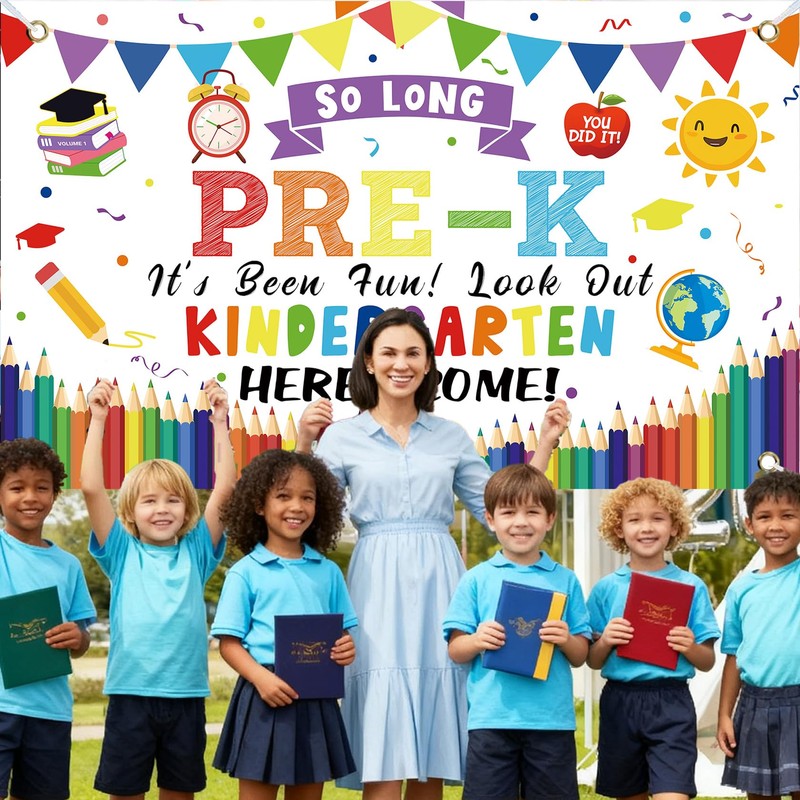 White Kindergarten Graduation Banner - Look Out Kindergarten Here I