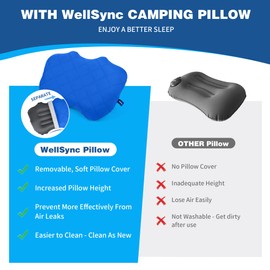 WellSync Camping Pillow with Removable Cover, Ultralight Inflatable Pillow, Ergonomic Blow Up Air Pillow,Small Travel Pillow for Camping,Backpacking, Hiking, Beach, Fishing