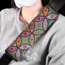 Mokiwala Car Seat Belt Pad Cover, 4-Pack Soft Car Safety Seat Belt Strap Shoulder Pad for Adults and Children, Suitable for Car Seat Belt, Backpack, Shoulder Bag (Pretty Mandala)