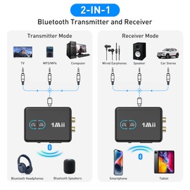 1Mii RCA Bluetooth 5.3 Adapter for TV, 3.5mm AUX Bluetooth Transmitter Receiver for 2 AirPods or Headphones, Home Stereo, Speakers, Projector, Treadmills, PC, with Volume Control, aptX Low Latency