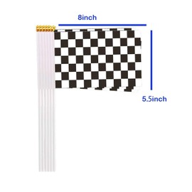 25 Packs Small Checkered Flags on Handheld Stick，Miniature Black and White Racing Flag for Outside,4x6 Inch Mini Hand Held Banner with Golden Topper,Patriotic Decorations