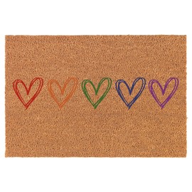 Welcome Doormat Coco Coir Door Mat Gift Rainbow Hearts (24" x 16")