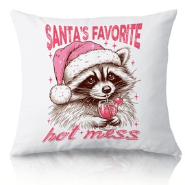 Forest Charger Hot Mess Christmas Raccoon Pillow Cover - 18x18 Inch White Decorative Pillowcase with Santa's Favorite Design, Fun Holiday Home Decor Gift