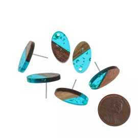 Unbranded Wood Stainless Steel Earrings - Blue Resin Studs - 20mm- 2 Pieces 1 Pair - ER270