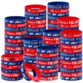 Karenhi 96 Pcs USA Silicone Bracelets American Flag Patriotic Wristband Red White and Blue Bracelets 4th of July Independence Day Rubber Wristbands Party Favors Gifts Supplies for Memorial Day