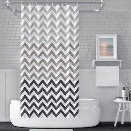 SDOTPMT 105 x 160 cm Wave Stripes Shower Curtain Grey White Gradient Horizontal Wavy Zigzag Bath Curtain Abstract Geometric Bath Curtain for Children Bathroom Polyester with Hooks