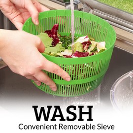 Zulay Kitchen Salad Spinner Large 5L Capacity - Manual Lettuce Spinner with Secure Lid Lock & Rotary Handle - Easy to Use Salad Spinners with Bowl, Colander & Built-in Draining System (Green)