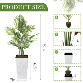 Goldshire Artificial Palm Tree 5FT, Fake Skill Plant Tree with White Planter, Decorative Topiary Plant, Cement Filled Faux Palm Tree for Home Office Porch Decor Indoor Outdoor