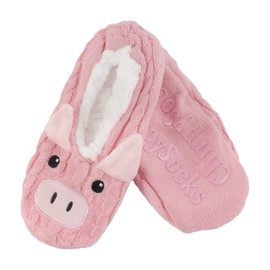 Women's Soft Warm Cozy Pink Pig Animal Slipper Socks, Indoor Travel Comfy Home Slippers, Size Large, 1 Pair