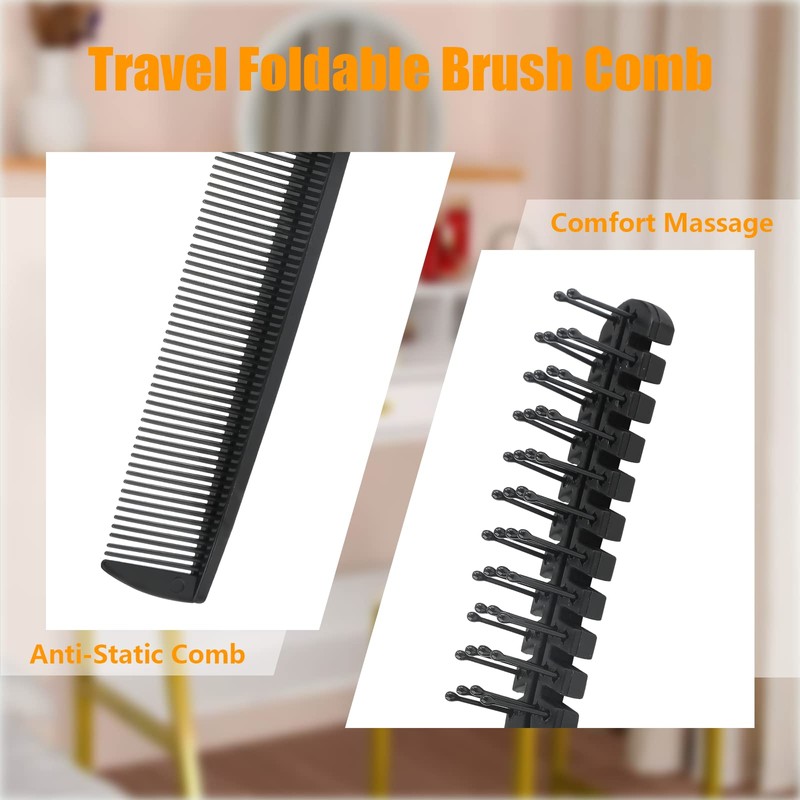 Qjaiune 6PCS Travel Foldable Brush Comb Portable Folding Comb, Anti-Static