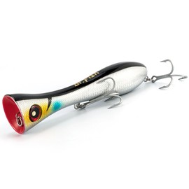 Dr.Fish Topwater Saltwater Popper Fishing Lures, 8 Inches GT Popper VMC Treble Hooks Surf Fishing Lures for Striper Tuna Bluefish Pencil Popper Fishing Plugs Offshore Lures Silver Black Back