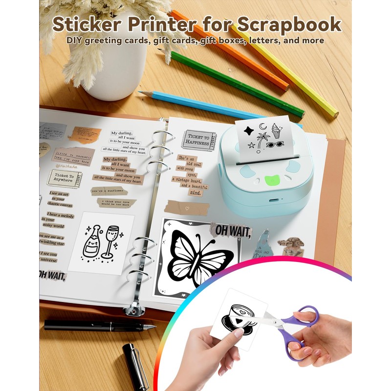 NDYIN NDYIN Sticker Printer, PrintPods Mini Printer, Bluetooth Portable Sticker