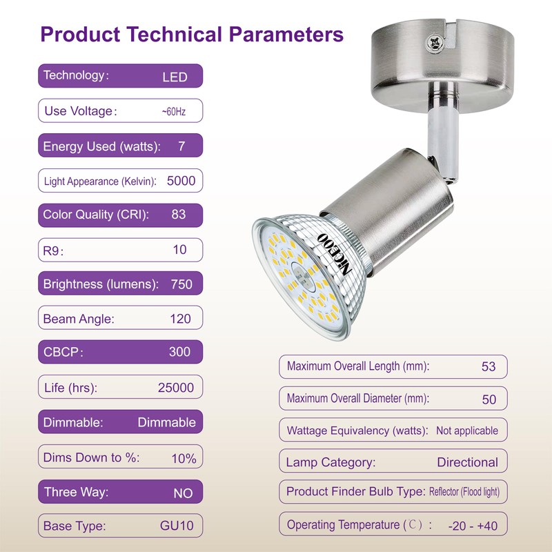 NICEOO GU10 7W LED Dimmable Light Bulb,5000K Daylight White,Equivalent 75W