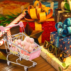 Yeelua Mini Shopping Trolley, Shopping Cart, 2PCS Mini Trolley, Cute Shopping Cart, Miniature Shopping Cart, Kids Trolley, Mini Storage Baskets for Doll Desktop Decor Make Up Holder (Pink & Blue)