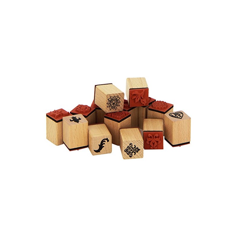 Rico Design Holzstempel-Set Ornamente & Blumen Natur