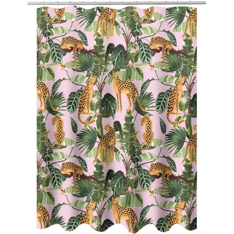INSFBRB Leopard Palm Leaves Waterproof Fabric Shower Curtain,Abstract Boho Wildlife