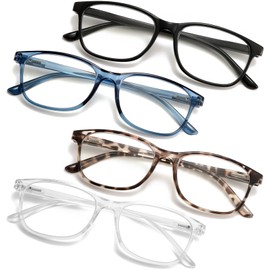 AJYADO 4 Pack Executive Style Reading Glasses - Durable Readers with 99% Blue Light Blocking - Computer Eyeglasses Women Men Spring Hinge Lightweight Cheaters Black & Blue & Tortoise & Clear 1.0