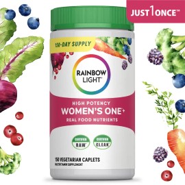 Rainbow Light Women’s Multivitamin with Ashwagandha, Lutein, Probiotics & Real Food Nutrients – 150 Vegetarian Caplets for Daily Wellness