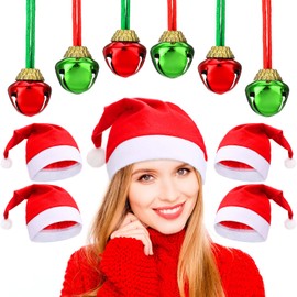 Vicenpal 24 Pcs Santa Hat with 24 Pcs Christmas Bell Necklaces Xmas Hat and Necklace for Xmas Party Supplies(Cute Color)