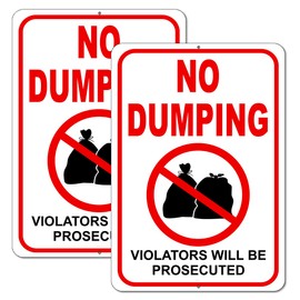 2 PC No Dumping Signs, 10x7 Aluminum No Littering Sign Outdoor, Violators Will Be Prosecuted