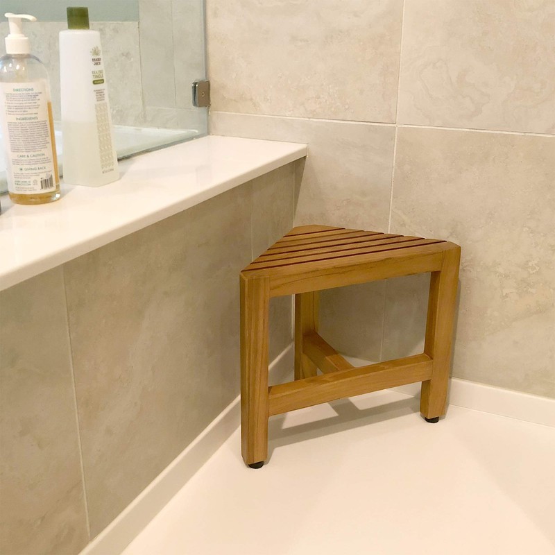 Asta Zini Solid Teak Shower/Bath/Spa Corner Foot Stool, Side Table,