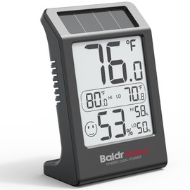 Humidity Meter Hygrometer, Solar-Powered Room Thermometer Indoor Digital Temperature Sensor Monitor, 3.2''Humidity Gauge for Baby Rooms, Home, Office, 1Pack, Black