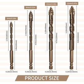 4 Pcs Sawtooth Eccentric Drill Bit Set, VEINARDYL High-Strength Heavy Duty Concrete Drill Bit for Steel/Metal/Wood/Tile/Brick/Glass, Four-Flute Flute Serrated Eccentric Drill - 6/8/10/12mm