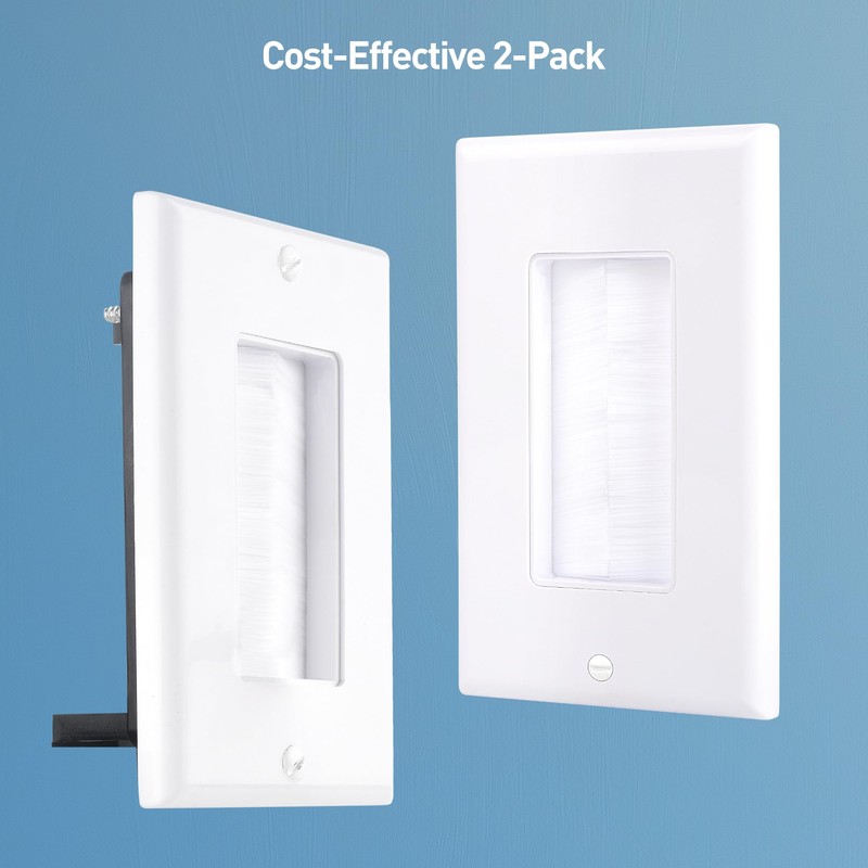 Cable Matters 2-Pack 1-Gang Wall Cable Pass Through, Brush Wall