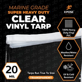 6' x 8' Clear Vinyl Tarp - Super Heavy Duty 20 Mil Transparent Waterproof PVC Tarpaulin with Brass Grommets - for Patio Enclosure, Camping, Outdoor Tent Cover, Porch Canopy - by Xpose Safety