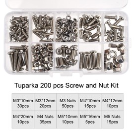 TUPARKA 200Pcs Nuts and Bolts Set Machine Screw and Nut Assortment Kit in a PP Box(M3 M4 M5)