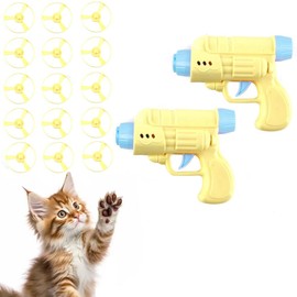 Wagably Colorful Flying Propellers Cat Fetch Toy Set - 17-Piece Interactive Pet Toy for Training, Exercise, and Chasing - Ideal for Indoor and Outdoor Play - Cat Fetch Toy Launcher (Yellow)