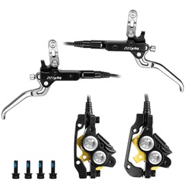 ZTZ MTB Hydraulic Disc Brake Set, 4 Piston Hydraulic Brakes with Ceramic Pads, Front 850mm & Rear 1550mm Hoses, Compatible with Mountain Bike,Ebike,Fat Bike （Pre-Bled） (Black)