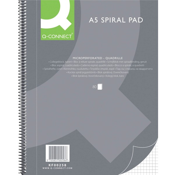 Q-Connect Spiral Notepad A5 Squared / 80 Sheets / 160
