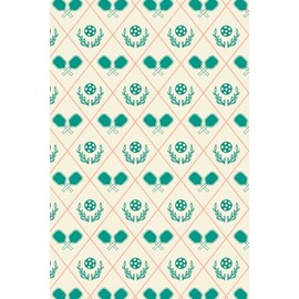 6x9" Lined Journal with Argyle Pickleball Paddles: Cute Sporty Notebook with Lined Pages and Pickleball Paddles and Leaves in Peach and Green
