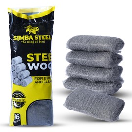 Steel Wool Grade 0000 - Finest Grade - 16 Steel Wool Pads – Steel Wool Scrubber for Cleaning & Rust Removal, Glass & Wood Buffing, Steel Scratch Remover, Mice & Rodents
