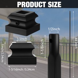 Therwen 20 Sets Wrought Iron Balusters with Flat Shoes, Hollow Square Iron Balusters & Metal Flat Shoes Set for Staircase Interior Decorative Stair Deck Railing 1/2-inch Satin Black Deck Spindles